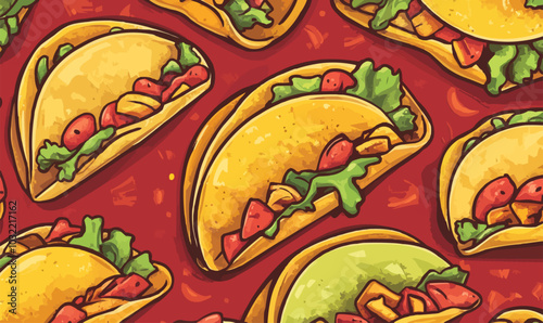 A digital illustration of retro taco pattern cartoon