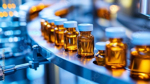 Wallpaper Mural Automated Pharmaceutical Production Line with Medication Vials: Embracing Technology for Quality Control and Efficiency. Torontodigital.ca