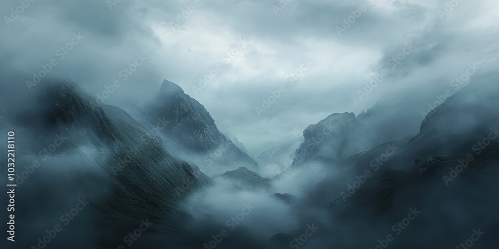 Misty mountains shrouded in fog. Misty mountains shrouded in fog.