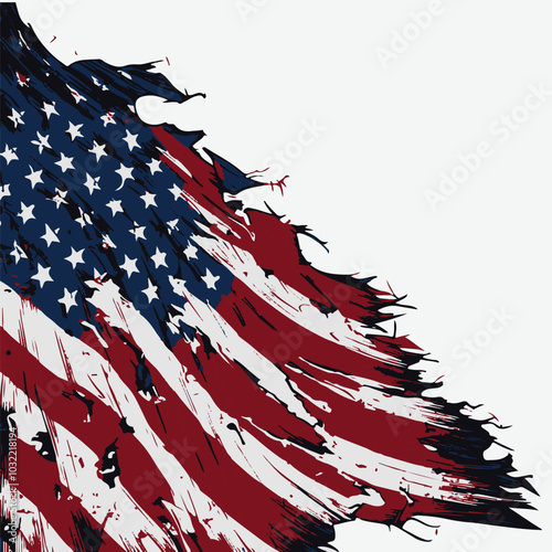 Grunge style American flag destroyed USA flag
