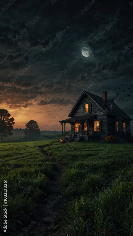 Lonely house in the full moon Lonely house in the full moon