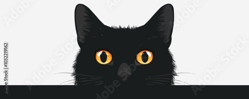 Black cat with a spooky face on a white background. Vector flat isolated.