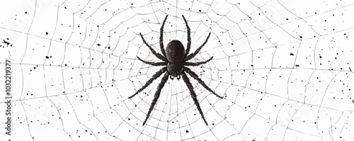 Spider web with a spider in the center on a white background. Vector flat isolated.