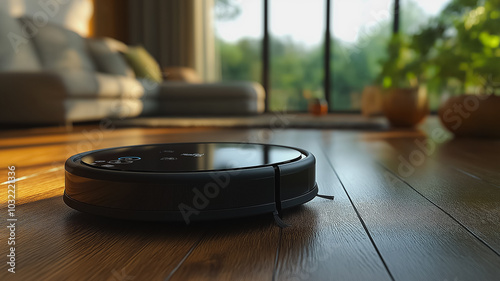 Advanced robotic vacuum, with precise sensors and powerful cleaning ability, maintaining cleanliness effortlessly