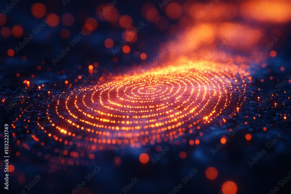 Abstract glowing fingerprint pattern on dark blue background. Abstract glowing fingerprint pattern on dark blue background.