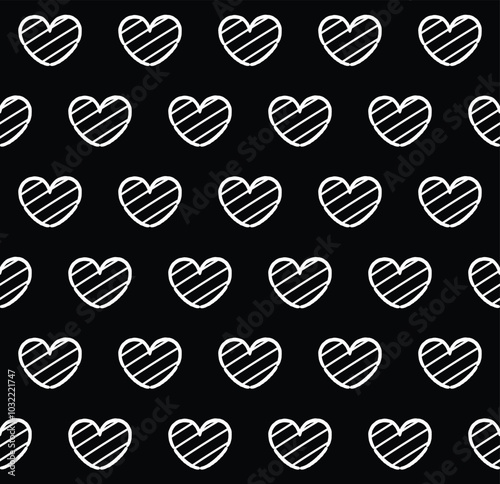 White Hearts Seamless Pattern on Black Background. Valentine’s Day Ideas