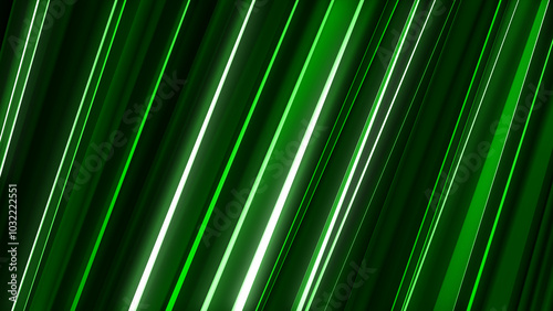 panomaric glowing light stripes in motion over on abstract line background. green light. shine dynamic scene. photo