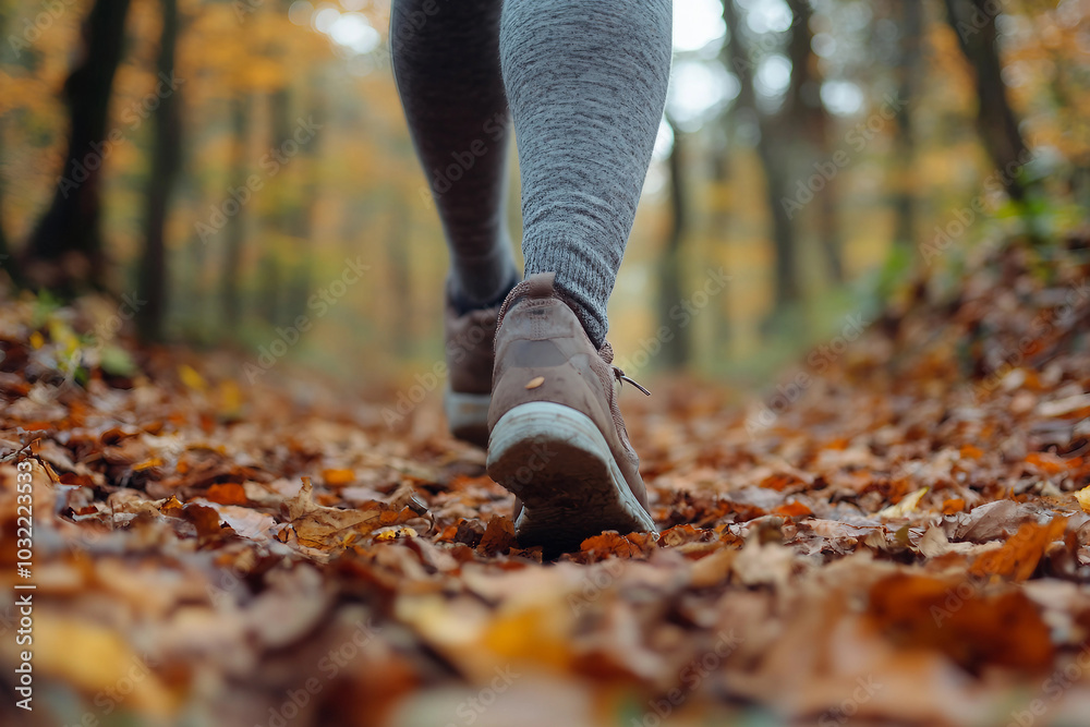 Walking on path in autumn season forest generative AI Walking on path in autumn season forest generative AI