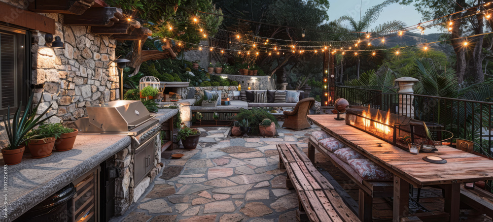 Fototapeta premium BBQ zone. BBQ area with kitchen. Recreation area in the backyard.