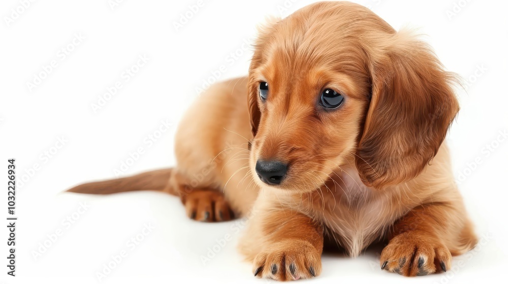 Cute Dachshund Puppy Isolated on a White Background for Pet Advertising Cute Dachshund Puppy Isolated on a White Background for Pet Advertising
