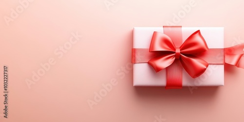 Elegant Gift Box with Red Ribbon on Soft Background