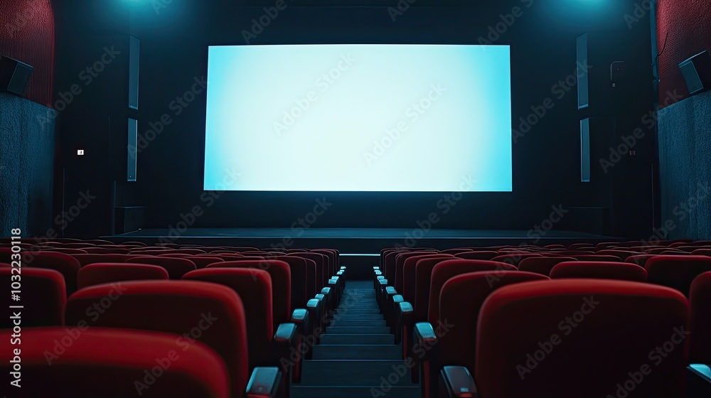 Empty Cinema Hall with Projector Screen Ready for Film Empty Cinema Hall with Projector Screen Ready for Film