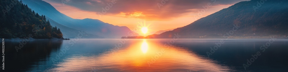 Mountain Lake Sunset with Golden Reflection Mountain Lake Sunset with Golden Reflection