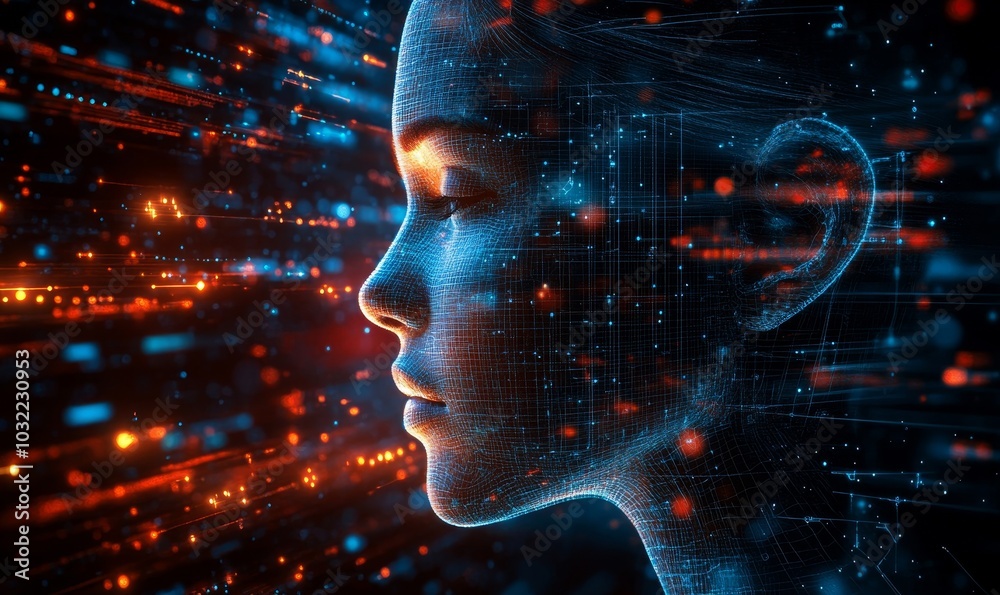Face of futuristic and Innovative Imagery AI and Automation use of artificial intelligence and automation in business processes, illustrating efficiency and productivity, Generative AI Face of futuristic and Innovative Imagery AI and Automation use of artificial intelligence and automation in business processes, illustrating efficiency and productivity, Generative AI