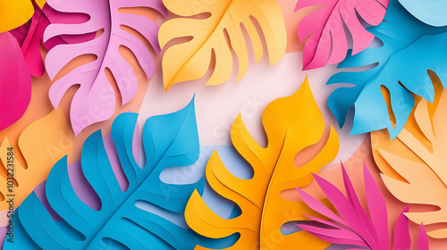 Handmade colorful paper cut background in pop art style – bright, playful design concept for art enthusiasts.

