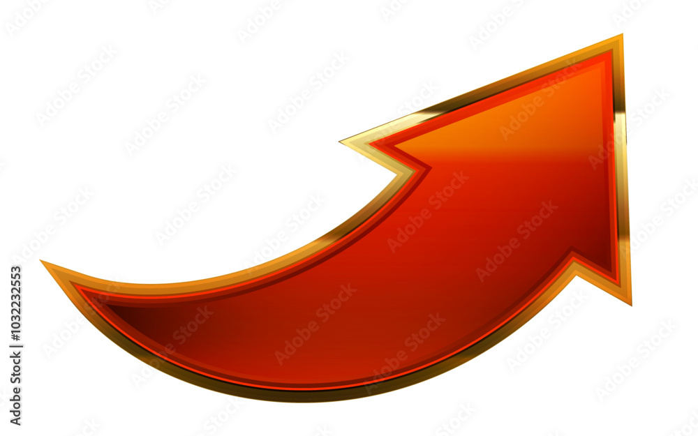 Isolated red arrow up with gold border for business Isolated red arrow up with gold border for business