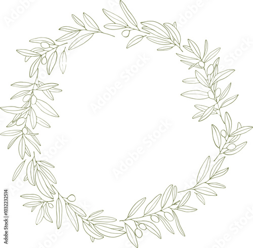 Watercolor Olive Wreath Clip Art – Hand-Painted Mediterranean Greenery