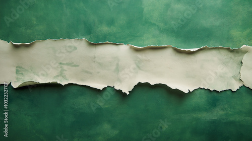 Piece of torn paper revealing green background | Concept of discovery and creativity in abstract art.

