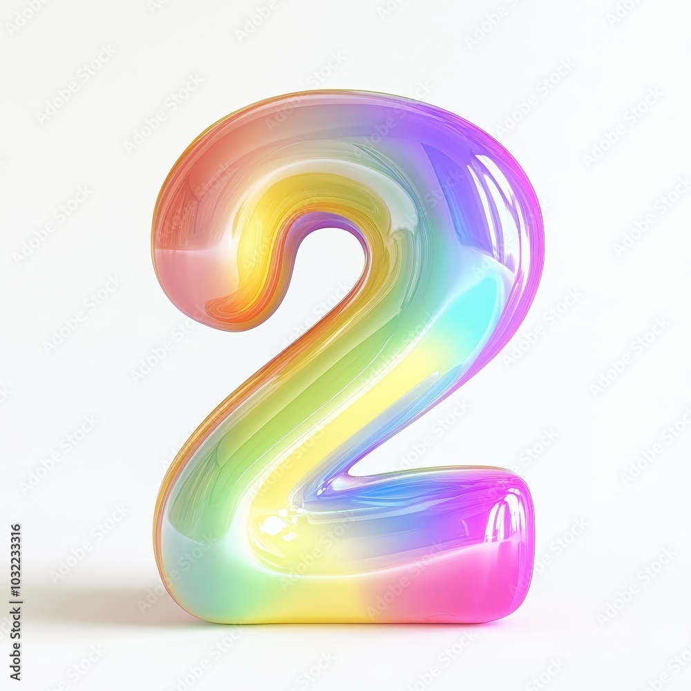 3D number 2 with rainbow gradient realistic modern design, soft lighting, white background 3D number 2 with rainbow gradient realistic modern design, soft lighting, white background