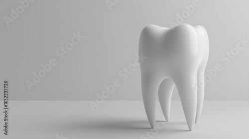 Realistic model of a white molar tooth on plain light background

