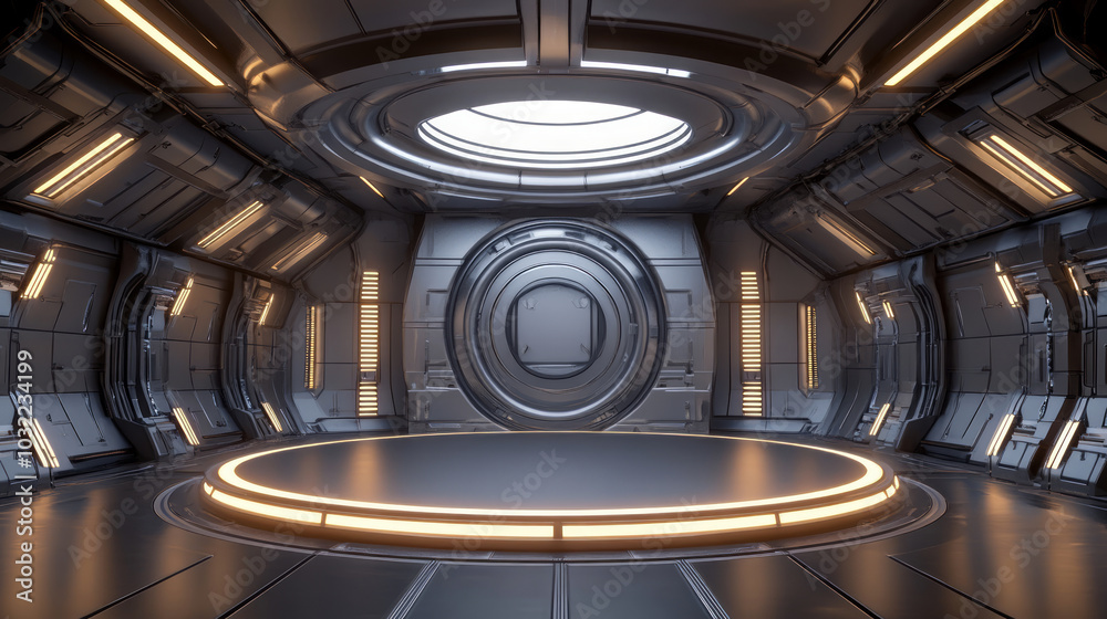 Fototapeta premium 3D rendering of sci-fi space capsule interior space background