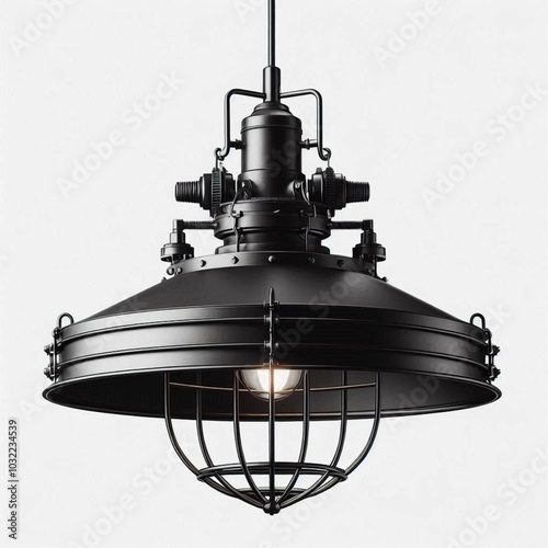 Lampada a sospensione in metallo nero stile industriale photo