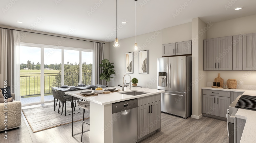 Modern Kitchen with Open Concept Design and Natural Light