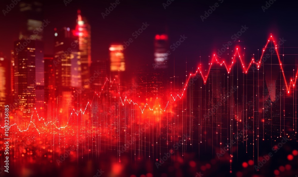 Economic crisis declining graphs and red city show global economic recession, stock market crash, inflation, Generative AI Economic crisis declining graphs and red city show global economic recession, stock market crash, inflation, Generative AI