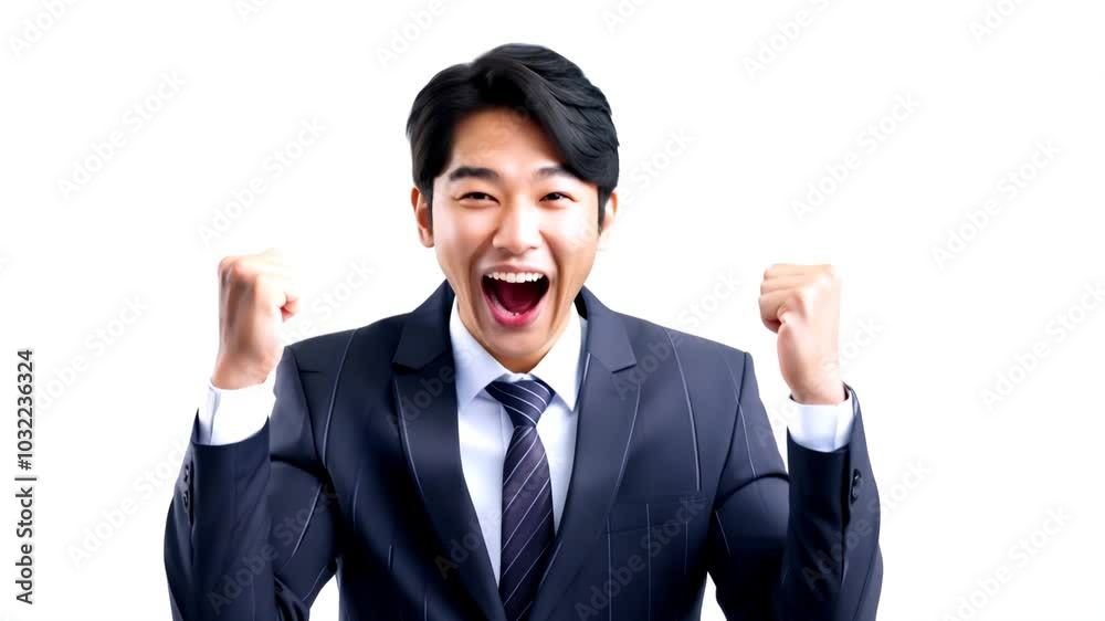 Jubilant Businessman Celebrating Success - White Background Jubilant Businessman Celebrating Success - White Background