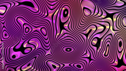 psychedelic vibrant fluid 3d curves in neon violet and yellow colors