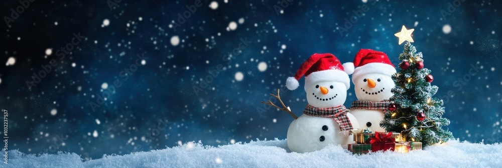 Fototapeta premium Cute snowman. Winter holiday theme.