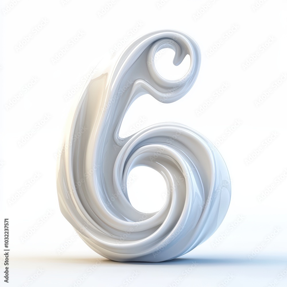 3D number 6 with waves realistic modern design, soft lighting, white background 3D number 6 with waves realistic modern design, soft lighting, white background