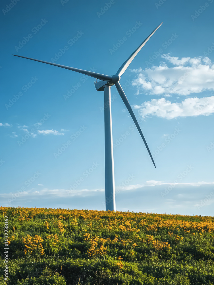 Wind turbine farm on grassland, green clean energy concept Wind turbine farm on grassland, green clean energy concept