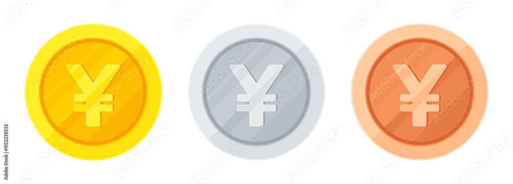 Set of gold, silver and copper coins with yen sign. Economy, finance, investment, profit, money, Japanese, JPY currency concept. Flat vector illustration isolated on white background
Set of gold, silver and copper coins with yen sign. Economy, finance, investment, profit, money, Japanese, JPY currency concept. Flat vector illustration isolated on white background