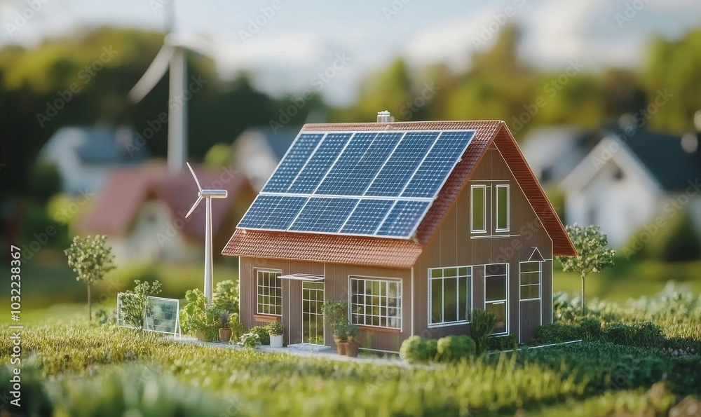 Energy Sustainability city of renewable energy sources such as wind turbines and solar panels powering homes and businesses, Generative AI Energy Sustainability city of renewable energy sources such as wind turbines and solar panels powering homes and businesses, Generative AI