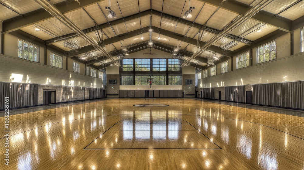 Fototapeta premium Bright Indoor Basketball Court with Polished Floor