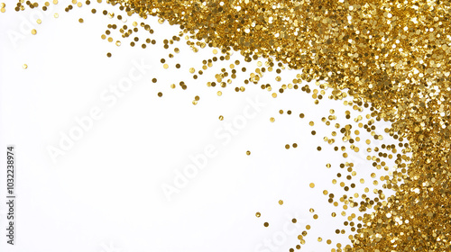 Gold glitter corner isolated white background.