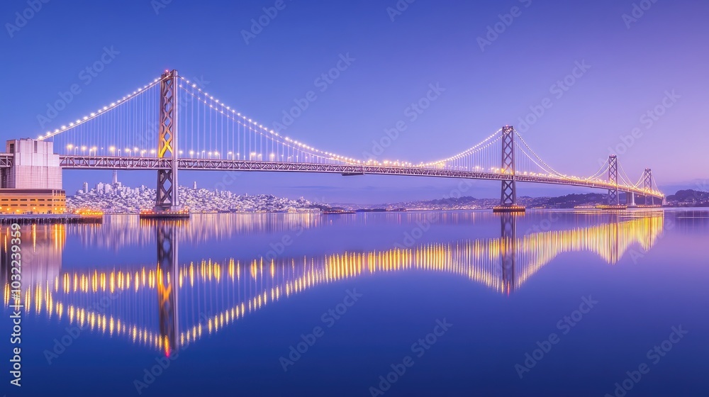Obraz premium Serene Evening at the Bridge with City Lights Reflecting