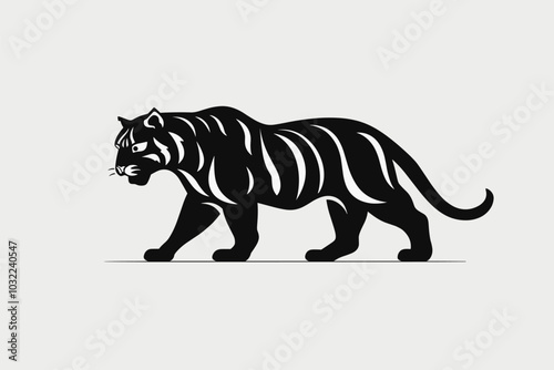 Walking Standing Tiger Silhouette for Logo Icon or Graphic Design Element. Vector Illustration