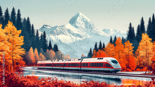 trip travel by train on nature background