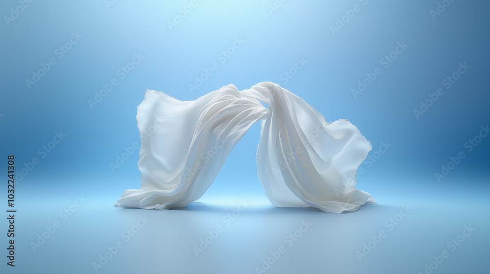Draped fabric on a reflective surface in a minimalistic setting. Draped fabric on a reflective surface in a minimalistic setting.