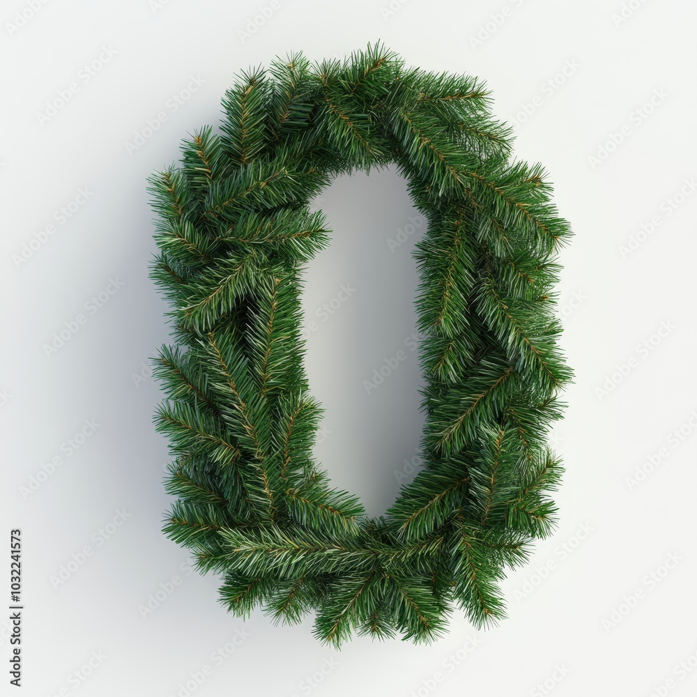 3D number 0 with Christmas tree branches realistic modern design, soft lighting, white background 3D number 0 with Christmas tree branches realistic modern design, soft lighting, white background