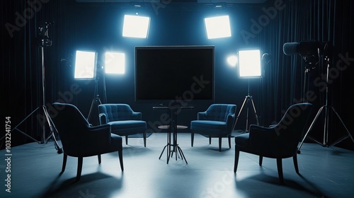 Empty Studio Set for a Talk Show or Podcast