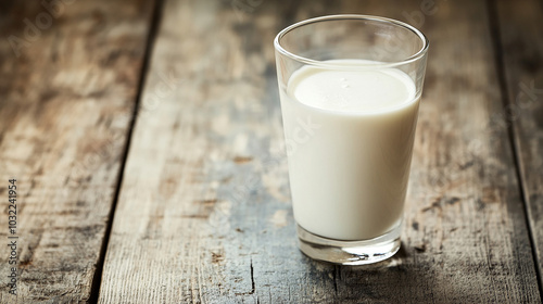 Glass of milk on a wooden table clean and simple