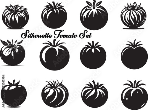 Black Color Tomato Silhouette Vector 