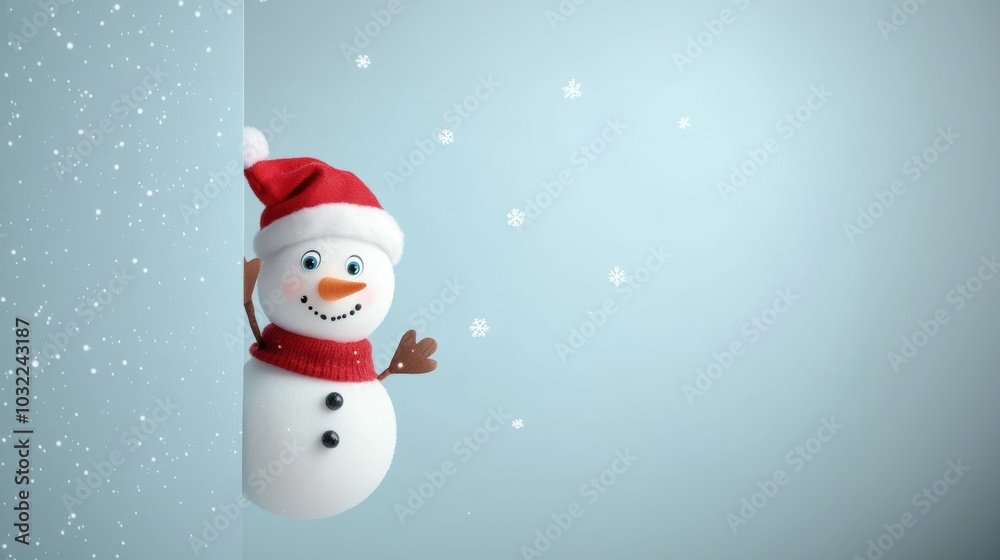 Fototapeta premium Cute snowman. Winter holiday theme.
