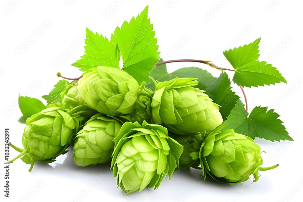 Fresh green hops with leaves, beer brewing, natural herbal on transparent background Fresh green hops with leaves, beer brewing, natural herbal on transparent background