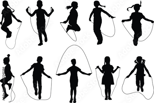 children playing with a jumping rope silhouette