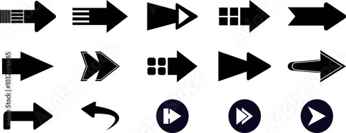 Arrow icon, Mega set of vector arrows, Black arrows icons,  Set different cursor arrow new style, on white background.