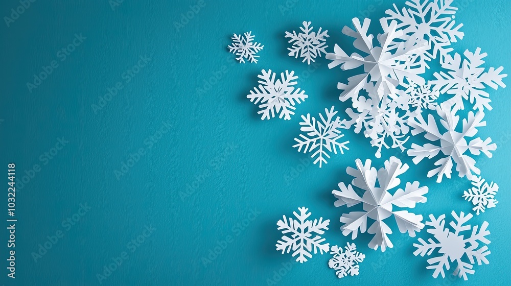 Christmas Background, Snowflakes on a vibrant blue background create a winter atmosphere. Christmas Background, Snowflakes on a vibrant blue background create a winter atmosphere.